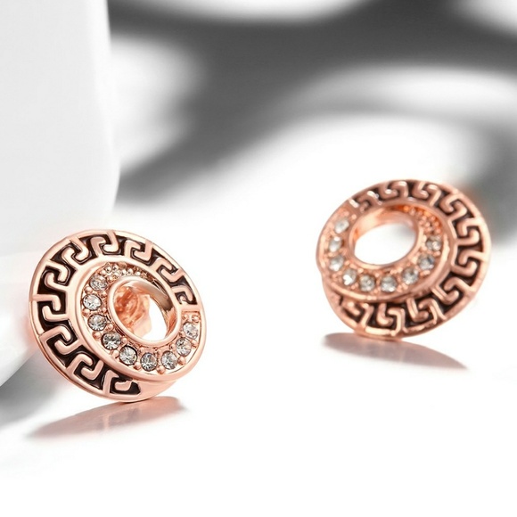 18K Rose Gold Plated Medallion Stud Earring - Picture 6 of 7